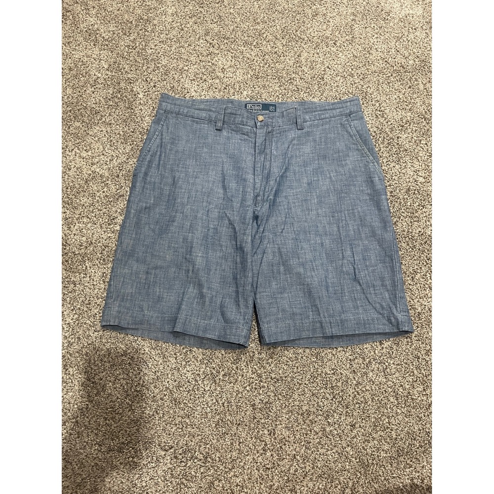 Polo Ralph Lauren Prospect Shorts Mens 35 Blue Cotton Chambray Flat Front